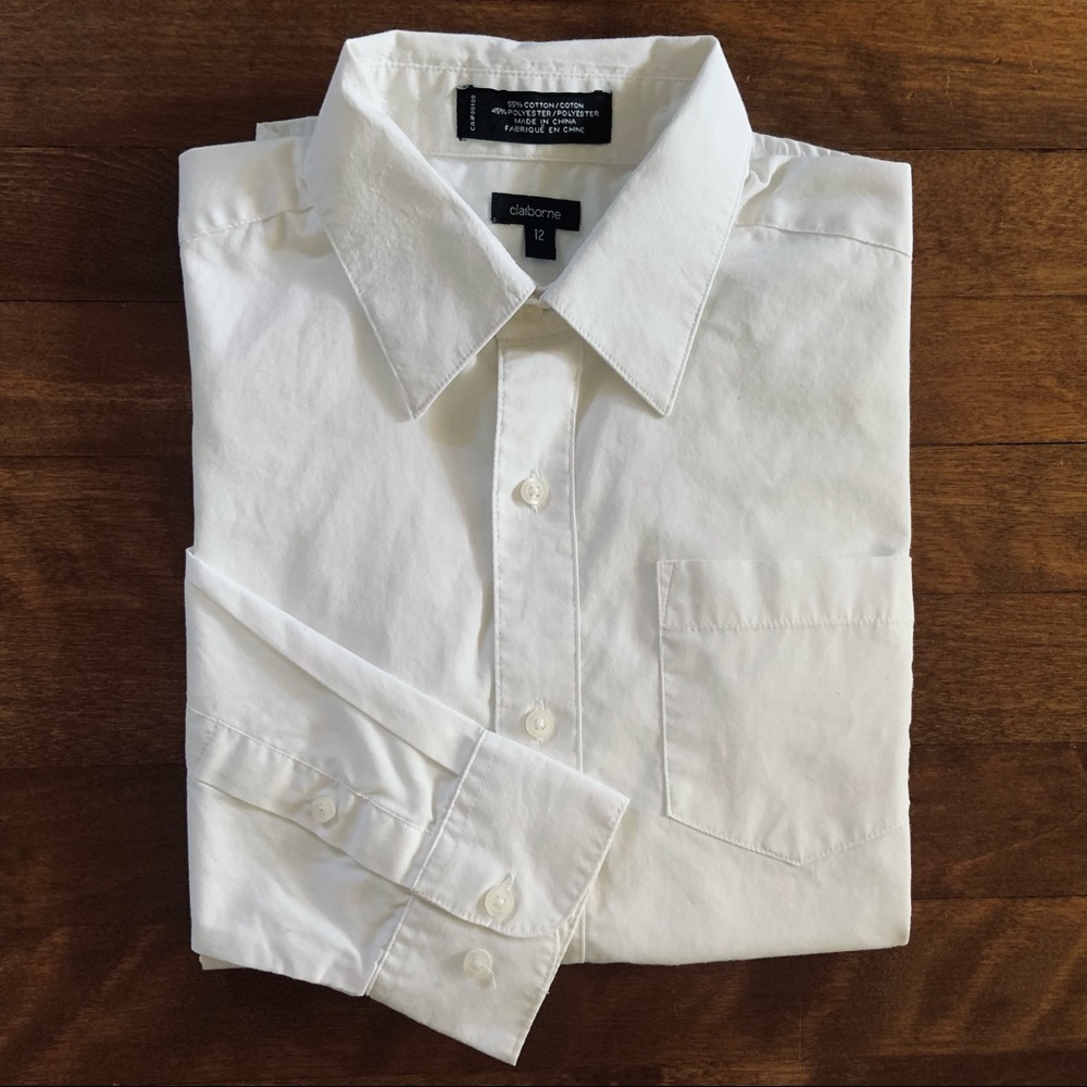 Claiborne Boy’s Button-Down White Dress Shirt (Size 12)